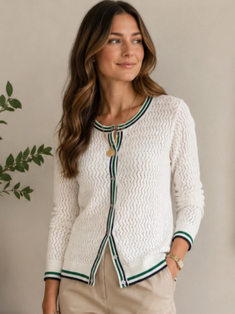 Lands End Cardigan Sweater Sz 1X 16W 18W White Preppy Chic Old Money